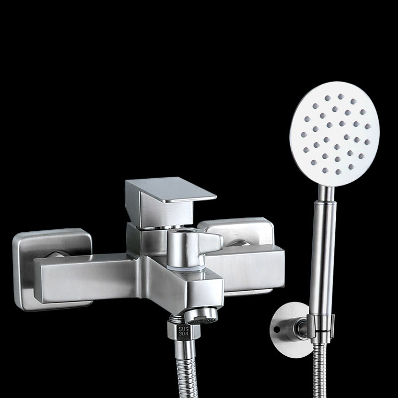 Modern Tub Faucet Trim 304 Stainless Steel Wall Mount Bathroom Faucet Round Shower Head & Omni-Directional Base Risers Not Included Clearhalo 'Bathroom Remodel & Bathroom Fixtures' 'Bathtub Faucets' 'bathtub_faucets' 'Home Improvement' 'home_improvement' 'home_improvement_bathtub_faucets' 7390936