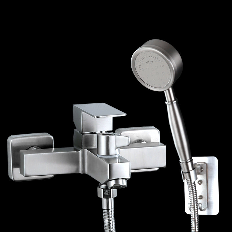 Modern Tub Faucet Trim 304 Stainless Steel Wall Mount Bathroom Faucet Pressurized Shower Head & Non Perforated Base Risers Not Included Clearhalo 'Bathroom Remodel & Bathroom Fixtures' 'Bathtub Faucets' 'bathtub_faucets' 'Home Improvement' 'home_improvement' 'home_improvement_bathtub_faucets' 7390939