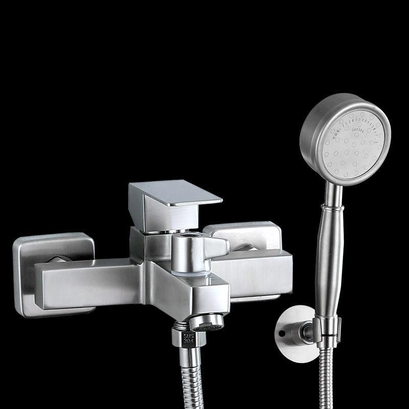 Modern Tub Faucet Trim 304 Stainless Steel Wall Mount Bathroom Faucet Pressurized Shower Head & Omni-Directional Base Risers Not Included Clearhalo 'Bathroom Remodel & Bathroom Fixtures' 'Bathtub Faucets' 'bathtub_faucets' 'Home Improvement' 'home_improvement' 'home_improvement_bathtub_faucets' 7390941