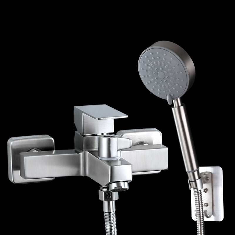Modern Tub Faucet Trim 304 Stainless Steel Wall Mount Bathroom Faucet Tri-Mode Shower Head & Non Perforated Base Risers Not Included Clearhalo 'Bathroom Remodel & Bathroom Fixtures' 'Bathtub Faucets' 'bathtub_faucets' 'Home Improvement' 'home_improvement' 'home_improvement_bathtub_faucets' 7390945
