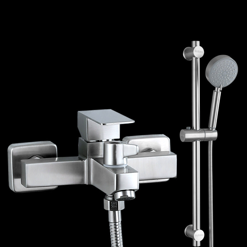 Modern Tub Faucet Trim 304 Stainless Steel Wall Mount Bathroom Faucet Tri-Mode Handshower Risers Included Clearhalo 'Bathroom Remodel & Bathroom Fixtures' 'Bathtub Faucets' 'bathtub_faucets' 'Home Improvement' 'home_improvement' 'home_improvement_bathtub_faucets' 7390947