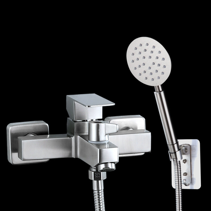 Modern Tub Faucet Trim 304 Stainless Steel Wall Mount Bathroom Faucet Round Shower Head & Non Perforated Base Risers Not Included Clearhalo 'Bathroom Remodel & Bathroom Fixtures' 'Bathtub Faucets' 'bathtub_faucets' 'Home Improvement' 'home_improvement' 'home_improvement_bathtub_faucets' 7390948