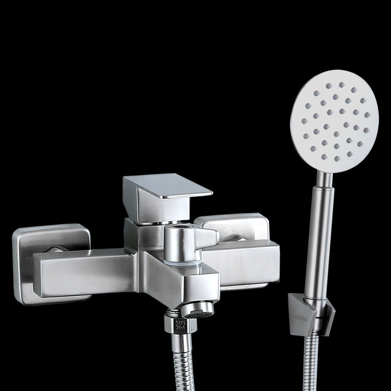 Modern Tub Faucet Trim 304 Stainless Steel Wall Mount Bathroom Faucet Round Shower Head & Base Risers Not Included Clearhalo 'Bathroom Remodel & Bathroom Fixtures' 'Bathtub Faucets' 'bathtub_faucets' 'Home Improvement' 'home_improvement' 'home_improvement_bathtub_faucets' 7390949