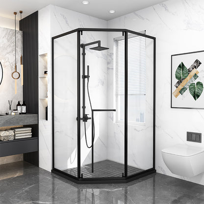 Single Sliding Door Shower Door Diamond Shape Glass Shower Screen Black Right Clearhalo 'Bathroom Remodel & Bathroom Fixtures' 'Home Improvement' 'home_improvement' 'home_improvement_shower_tub_doors' 'Shower and Tub Doors' 'shower_tub_doors' 'Showers & Bathtubs' 7391070