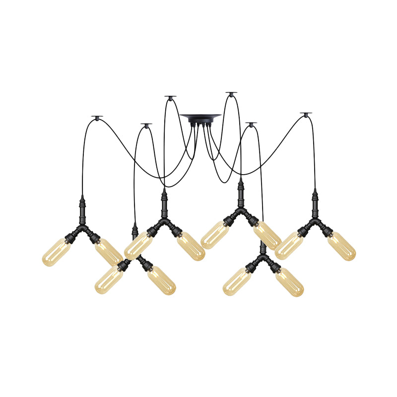 Industrial Capsule Multiple Hanging Light 4/6/12-Head Amber Glass Swag LED Ceiling Lamp in Black Clearhalo 'Ceiling Lights' 'Glass shade' 'Glass' 'Industrial Pendants' 'Industrial' 'Middle Century Pendants' 'Pendant Lights' 'Pendants' 'Tiffany' Lighting' 739110