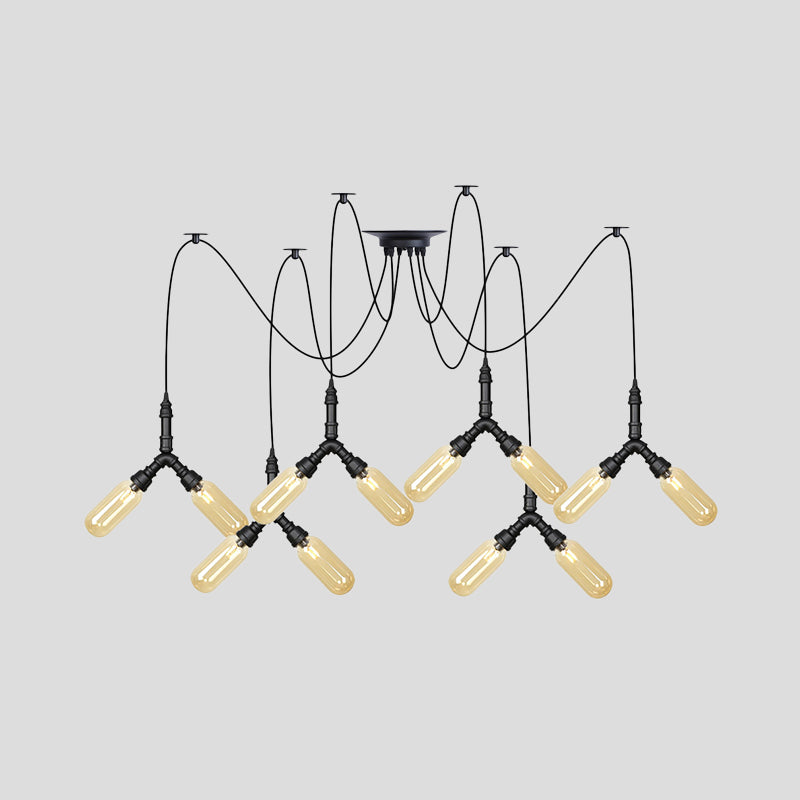 Industrial Capsule Multiple Hanging Light 4/6/12-Head Amber Glass Swag LED Ceiling Lamp in Black Clearhalo 'Ceiling Lights' 'Glass shade' 'Glass' 'Industrial Pendants' 'Industrial' 'Middle Century Pendants' 'Pendant Lights' 'Pendants' 'Tiffany' Lighting' 739111