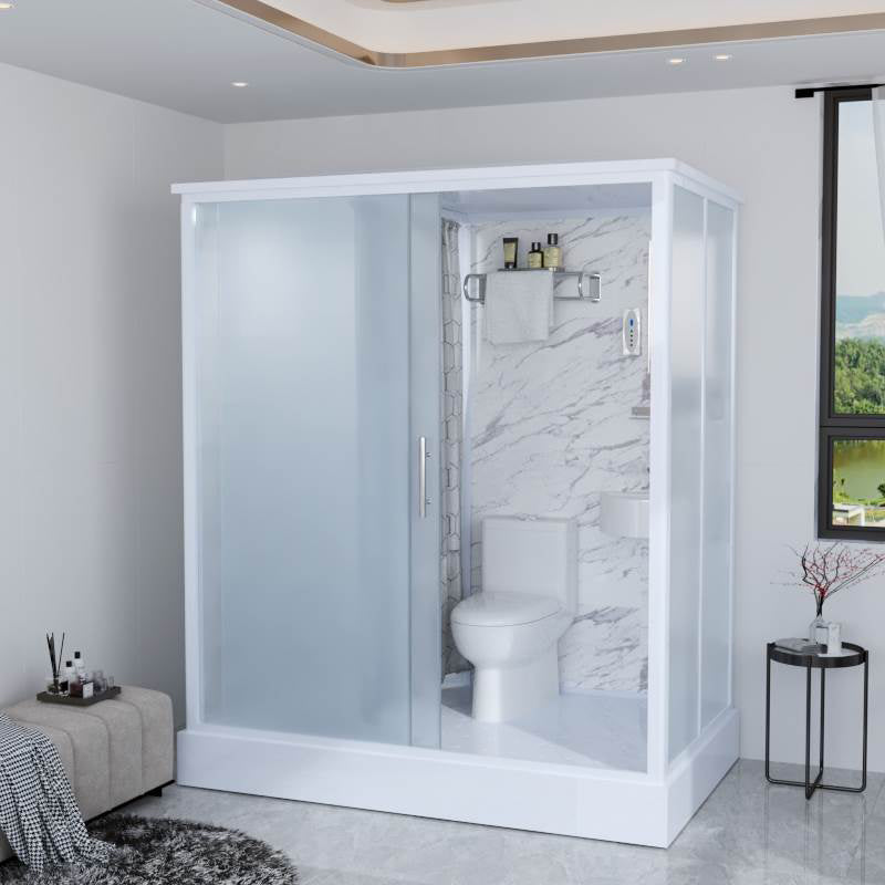 White Frosted Glass Shower Stall Single Sliding Door Shower Room Clearhalo 'Bathroom Remodel & Bathroom Fixtures' 'Home Improvement' 'home_improvement' 'home_improvement_shower_stalls_enclosures' 'Shower Stalls & Enclosures' 'shower_stalls_enclosures' 'Showers & Bathtubs' 7391112