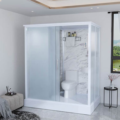 White Frosted Glass Shower Stall Single Sliding Door Shower Room 79"L x 51"W x 85"H Clearhalo 'Bathroom Remodel & Bathroom Fixtures' 'Home Improvement' 'home_improvement' 'home_improvement_shower_stalls_enclosures' 'Shower Stalls & Enclosures' 'shower_stalls_enclosures' 'Showers & Bathtubs' 7391112