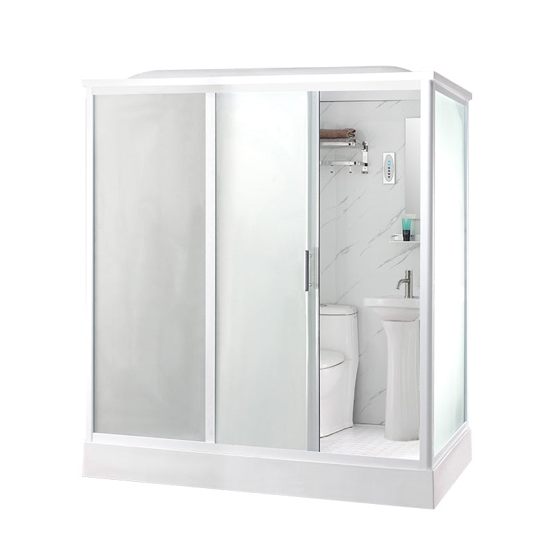 White Frosted Glass Shower Stall Single Sliding Door Shower Room Clearhalo 'Bathroom Remodel & Bathroom Fixtures' 'Home Improvement' 'home_improvement' 'home_improvement_shower_stalls_enclosures' 'Shower Stalls & Enclosures' 'shower_stalls_enclosures' 'Showers & Bathtubs' 7391113