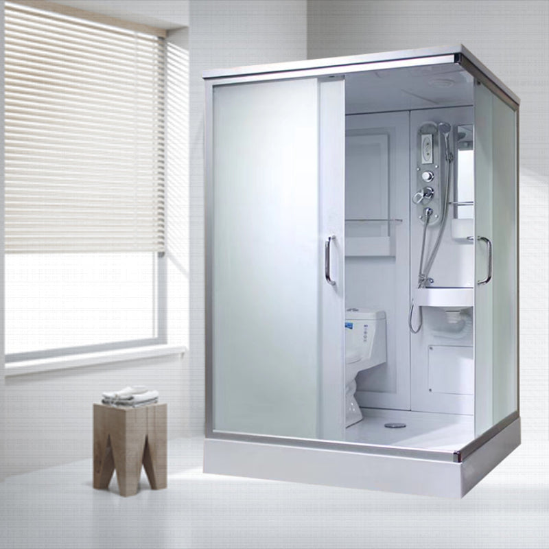 Double Sliding Rectangle Shower Kit White Frosted Shower Stall 44"L x 44"W x 89"H Right Clearhalo 'Bathroom Remodel & Bathroom Fixtures' 'Home Improvement' 'home_improvement' 'home_improvement_shower_stalls_enclosures' 'Shower Stalls & Enclosures' 'shower_stalls_enclosures' 'Showers & Bathtubs' 7391123