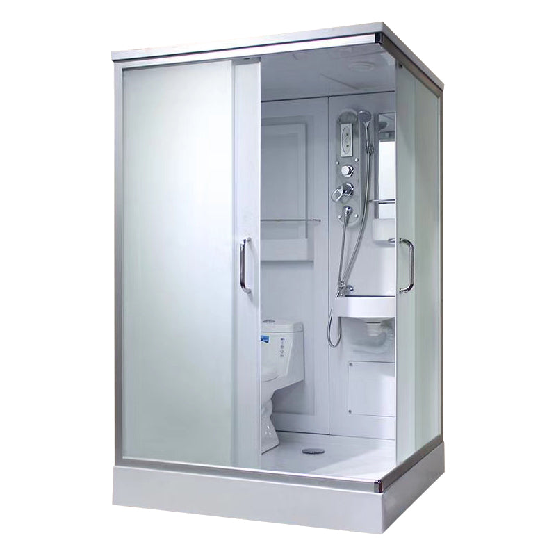 Double Sliding Rectangle Shower Kit White Frosted Shower Stall Clearhalo 'Bathroom Remodel & Bathroom Fixtures' 'Home Improvement' 'home_improvement' 'home_improvement_shower_stalls_enclosures' 'Shower Stalls & Enclosures' 'shower_stalls_enclosures' 'Showers & Bathtubs' 7391127