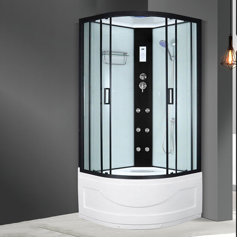 Black Framed Shower Enclosure Double Sliding Round Shower Stall Stainless Steel Back Spray Clearhalo 'Bathroom Remodel & Bathroom Fixtures' 'Home Improvement' 'home_improvement' 'home_improvement_shower_stalls_enclosures' 'Shower Stalls & Enclosures' 'shower_stalls_enclosures' 'Showers & Bathtubs' 7391135