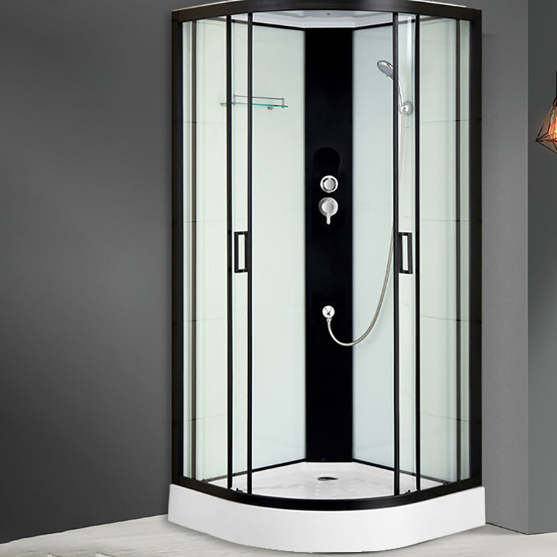Black Framed Shower Enclosure Double Sliding Round Shower Stall Simple Style Clearhalo 'Bathroom Remodel & Bathroom Fixtures' 'Home Improvement' 'home_improvement' 'home_improvement_shower_stalls_enclosures' 'Shower Stalls & Enclosures' 'shower_stalls_enclosures' 'Showers & Bathtubs' 7391136