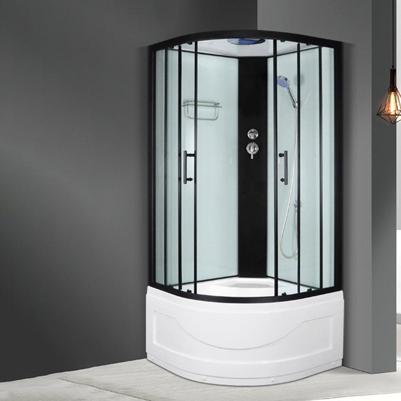 Black Framed Shower Enclosure Double Sliding Round Shower Stall Simple Style Clearhalo 'Bathroom Remodel & Bathroom Fixtures' 'Home Improvement' 'home_improvement' 'home_improvement_shower_stalls_enclosures' 'Shower Stalls & Enclosures' 'shower_stalls_enclosures' 'Showers & Bathtubs' 7391137