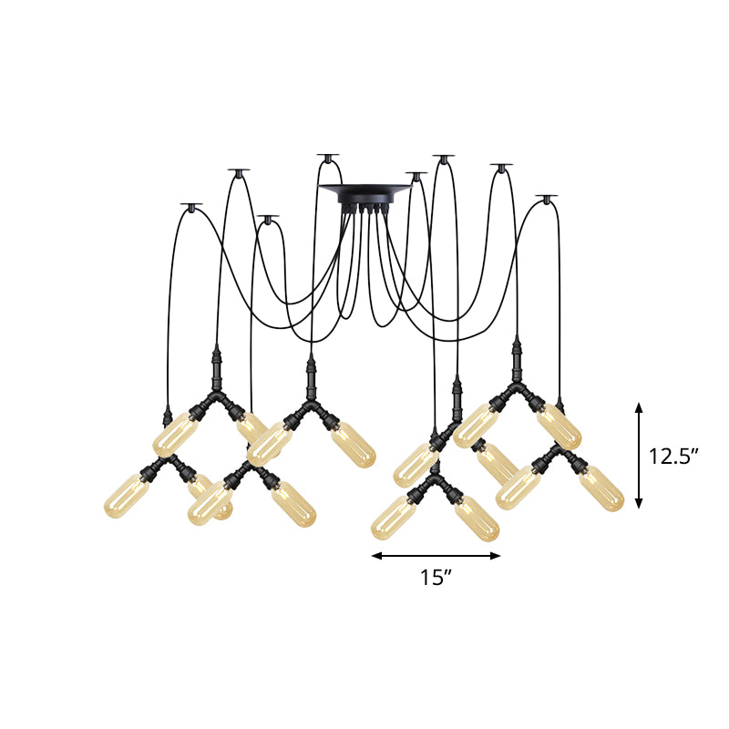 Industrial Capsule Multiple Hanging Light 4/6/12-Head Amber Glass Swag LED Ceiling Lamp in Black Clearhalo 'Ceiling Lights' 'Glass shade' 'Glass' 'Industrial Pendants' 'Industrial' 'Middle Century Pendants' 'Pendant Lights' 'Pendants' 'Tiffany' Lighting' 739117
