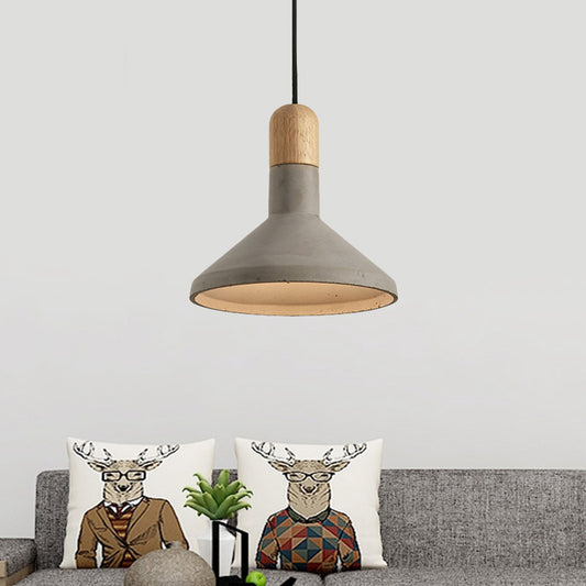 Vintage Style Flared Pendant Light Kit 1 Head Cement Hanging Ceiling Lamp in Grey and Wood Grey Clearhalo 'Ceiling Lights' 'Industrial Pendants' 'Industrial' 'Middle Century Pendants' 'Pendant Lights' 'Pendants' 'Tiffany' Lighting' 739132