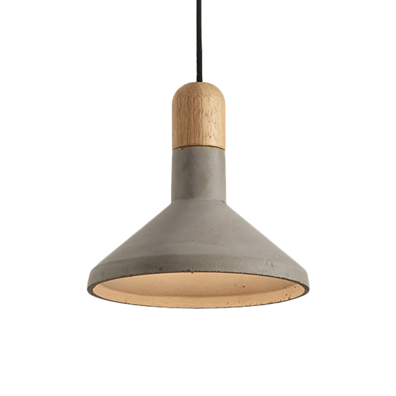 Vintage Style Flared Pendant Light Kit 1 Head Cement Hanging Ceiling Lamp in Grey and Wood Clearhalo 'Ceiling Lights' 'Industrial Pendants' 'Industrial' 'Middle Century Pendants' 'Pendant Lights' 'Pendants' 'Tiffany' Lighting' 739133
