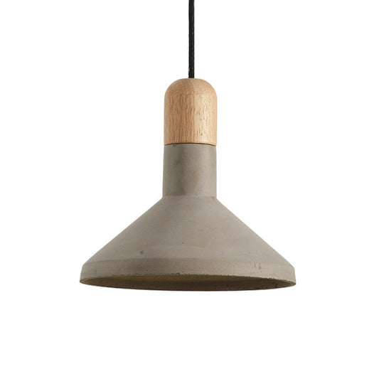 Vintage Style Flared Pendant Light Kit 1 Head Cement Hanging Ceiling Lamp in Grey and Wood Clearhalo 'Ceiling Lights' 'Industrial Pendants' 'Industrial' 'Middle Century Pendants' 'Pendant Lights' 'Pendants' 'Tiffany' Lighting' 739134