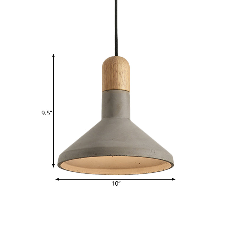 Vintage Style Flared Pendant Light Kit 1 Head Cement Hanging Ceiling Lamp in Grey and Wood Clearhalo 'Ceiling Lights' 'Industrial Pendants' 'Industrial' 'Middle Century Pendants' 'Pendant Lights' 'Pendants' 'Tiffany' Lighting' 739135