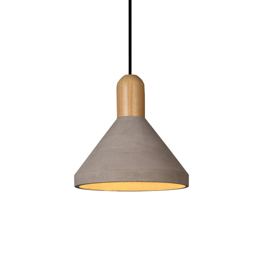 Conical Cement Ceiling Light Antiqued 1 Bulb Restaurant Hanging Pendant Lamp in Grey and Black/Red/Wood Clearhalo 'Ceiling Lights' 'Industrial Pendants' 'Industrial' 'Middle Century Pendants' 'Pendant Lights' 'Pendants' 'Tiffany' Lighting' 739137
