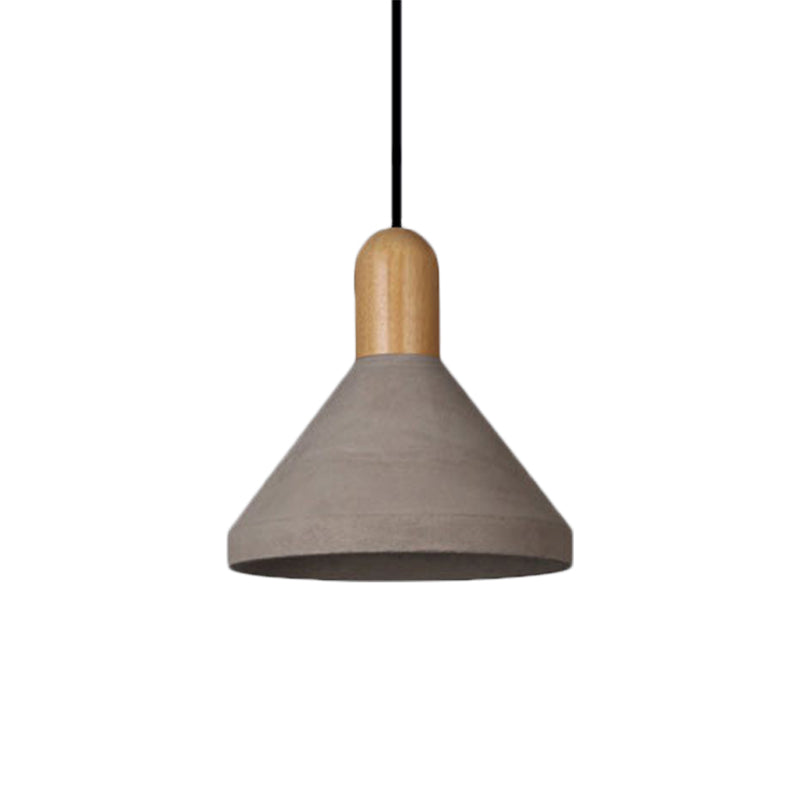 Conical Cement Ceiling Light Antiqued 1 Bulb Restaurant Hanging Pendant Lamp in Grey and Black/Red/Wood Clearhalo 'Ceiling Lights' 'Industrial Pendants' 'Industrial' 'Middle Century Pendants' 'Pendant Lights' 'Pendants' 'Tiffany' Lighting' 739138