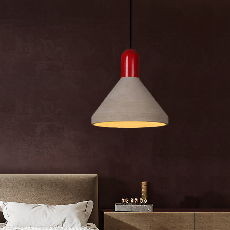 Conical Cement Ceiling Light Antiqued 1 Bulb Restaurant Hanging Pendant Lamp in Grey and Black/Red/Wood Clearhalo 'Ceiling Lights' 'Industrial Pendants' 'Industrial' 'Middle Century Pendants' 'Pendant Lights' 'Pendants' 'Tiffany' Lighting' 739141