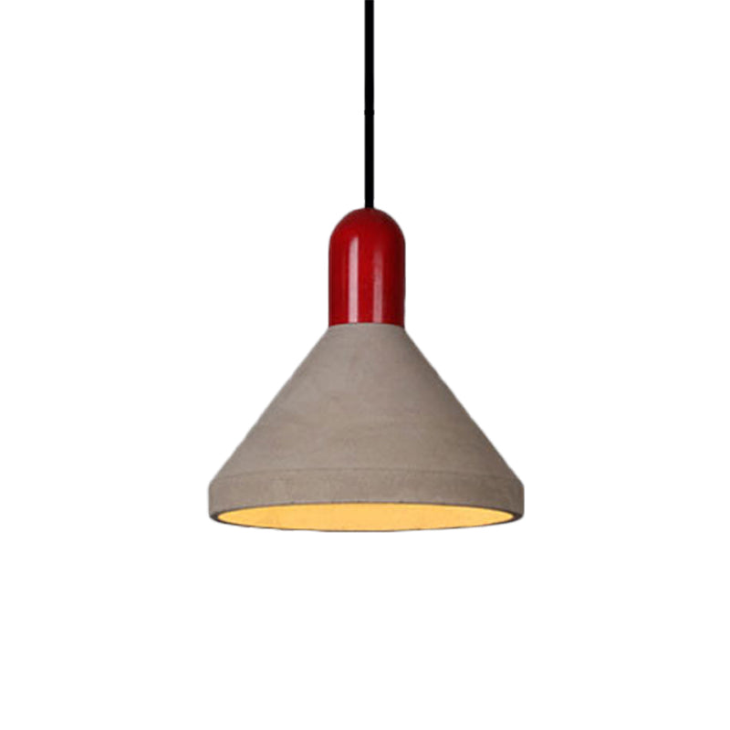 Conical Cement Ceiling Light Antiqued 1 Bulb Restaurant Hanging Pendant Lamp in Grey and Black/Red/Wood Clearhalo 'Ceiling Lights' 'Industrial Pendants' 'Industrial' 'Middle Century Pendants' 'Pendant Lights' 'Pendants' 'Tiffany' Lighting' 739142