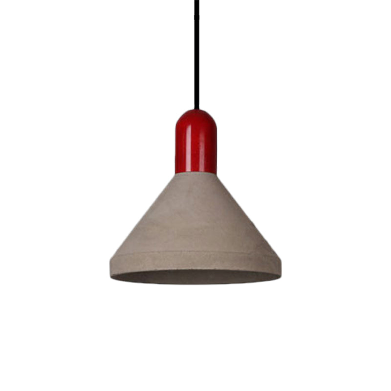 Conical Cement Ceiling Light Antiqued 1 Bulb Restaurant Hanging Pendant Lamp in Grey and Black/Red/Wood Clearhalo 'Ceiling Lights' 'Industrial Pendants' 'Industrial' 'Middle Century Pendants' 'Pendant Lights' 'Pendants' 'Tiffany' Lighting' 739143