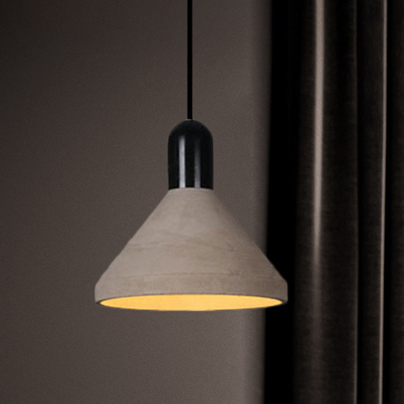 Conical Cement Ceiling Light Antiqued 1 Bulb Restaurant Hanging Pendant Lamp in Grey and Black/Red/Wood Black Clearhalo 'Ceiling Lights' 'Industrial Pendants' 'Industrial' 'Middle Century Pendants' 'Pendant Lights' 'Pendants' 'Tiffany' Lighting' 739144