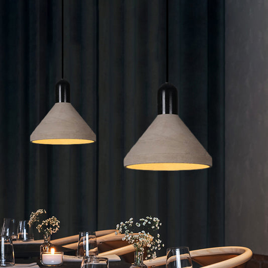 Conical Cement Ceiling Light Antiqued 1 Bulb Restaurant Hanging Pendant Lamp in Grey and Black/Red/Wood Clearhalo 'Ceiling Lights' 'Industrial Pendants' 'Industrial' 'Middle Century Pendants' 'Pendant Lights' 'Pendants' 'Tiffany' Lighting' 739145