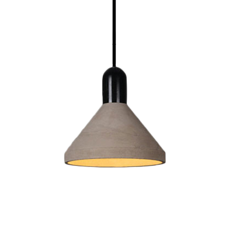 Conical Cement Ceiling Light Antiqued 1 Bulb Restaurant Hanging Pendant Lamp in Grey and Black/Red/Wood Clearhalo 'Ceiling Lights' 'Industrial Pendants' 'Industrial' 'Middle Century Pendants' 'Pendant Lights' 'Pendants' 'Tiffany' Lighting' 739146