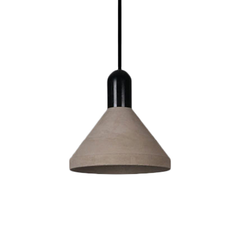 Conical Cement Ceiling Light Antiqued 1 Bulb Restaurant Hanging Pendant Lamp in Grey and Black/Red/Wood Clearhalo 'Ceiling Lights' 'Industrial Pendants' 'Industrial' 'Middle Century Pendants' 'Pendant Lights' 'Pendants' 'Tiffany' Lighting' 739147