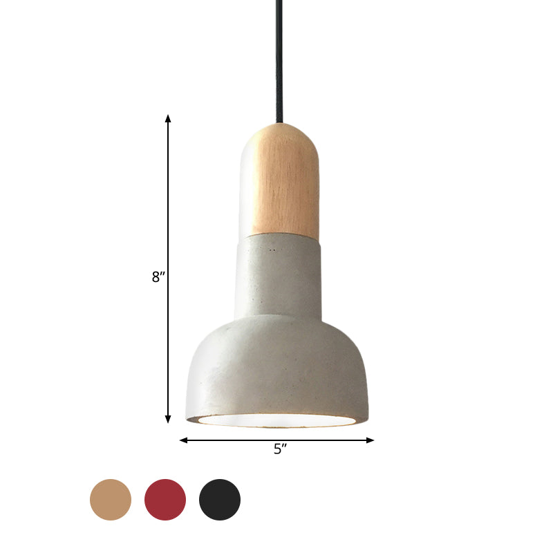 Dome Restaurant Pendant Light Fixture Industrial Cement 1 Light Grey and Red/Black/Wood Ceiling Lamp Clearhalo 'Ceiling Lights' 'Industrial Pendants' 'Industrial' 'Middle Century Pendants' 'Pendant Lights' 'Pendants' 'Tiffany' Lighting' 739151