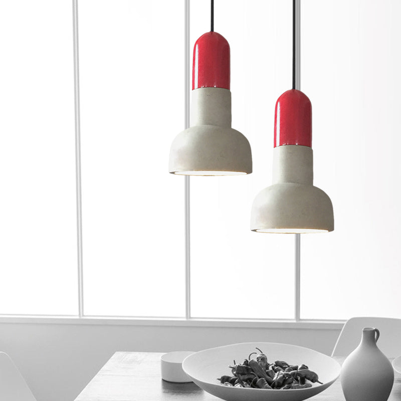 Dome Restaurant Pendant Light Fixture Industrial Cement 1 Light Grey and Red/Black/Wood Ceiling Lamp Clearhalo 'Ceiling Lights' 'Industrial Pendants' 'Industrial' 'Middle Century Pendants' 'Pendant Lights' 'Pendants' 'Tiffany' Lighting' 739154