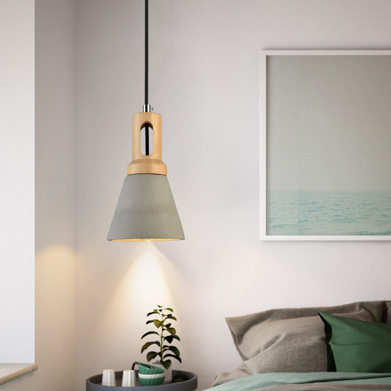 1-Light Cement Hanging Lighting Vintage Black/Grey/Red and Wood Bell Bar Ceiling Pendant Lamp Clearhalo 'Ceiling Lights' 'Industrial Pendants' 'Industrial' 'Middle Century Pendants' 'Pendant Lights' 'Pendants' 'Tiffany' Lighting' 739170