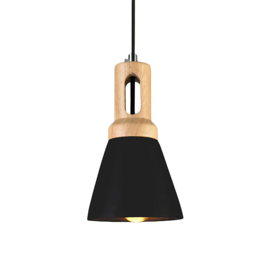 1-Light Cement Hanging Lighting Vintage Black/Grey/Red and Wood Bell Bar Ceiling Pendant Lamp Clearhalo 'Ceiling Lights' 'Industrial Pendants' 'Industrial' 'Middle Century Pendants' 'Pendant Lights' 'Pendants' 'Tiffany' Lighting' 739175