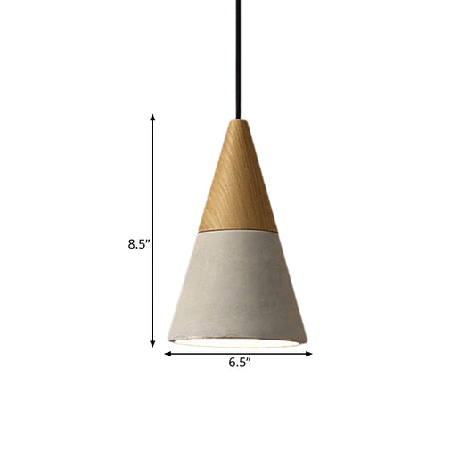 Cement Grey Hanging Light Kit Cone/Trapezoid/Can 1-Head 8.5"/10"/12" High Industrial Pendant Lamp Fixture with Wood Top Clearhalo 'Ceiling Lights' 'Industrial Pendants' 'Industrial' 'Middle Century Pendants' 'Pendant Lights' 'Pendants' 'Tiffany' Lighting' 739184