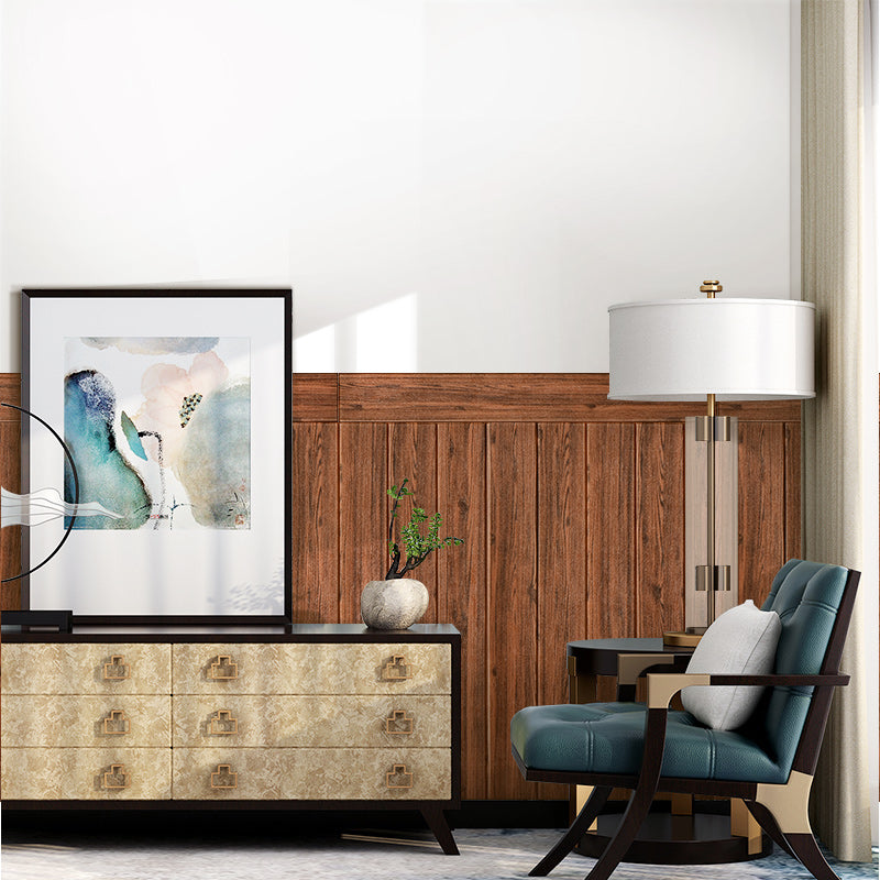 Plastic Backsplash Panels Peel and Stick Wainscoting with Waterproof Red Wood 5-Piece Set Clearhalo 'Flooring 'Home Improvement' 'home_improvement' 'home_improvement_wall_paneling' 'Wall Paneling' 'wall_paneling' 'Walls & Ceilings' Walls and Ceiling' 7391927