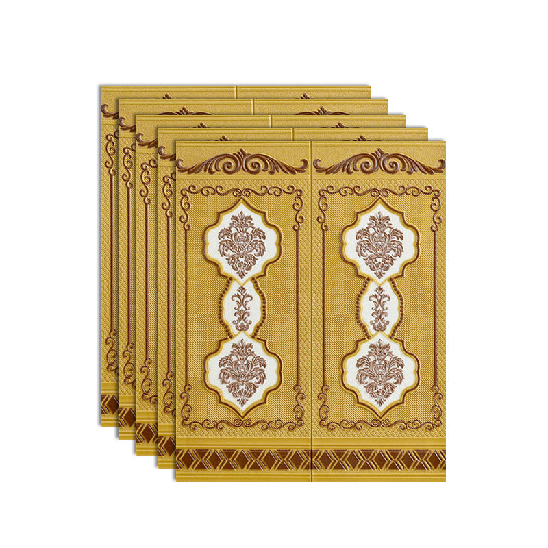 Plastic Backsplash Panels Peel and Stick Wainscoting with Waterproof Red Gold 5-Piece Set Clearhalo 'Flooring 'Home Improvement' 'home_improvement' 'home_improvement_wall_paneling' 'Wall Paneling' 'wall_paneling' 'Walls & Ceilings' Walls and Ceiling' 7391947