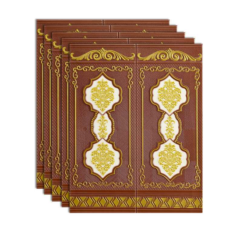 Plastic Backsplash Panels Peel and Stick Wainscoting with Waterproof Gold-Brown 5-Piece Set Clearhalo 'Flooring 'Home Improvement' 'home_improvement' 'home_improvement_wall_paneling' 'Wall Paneling' 'wall_paneling' 'Walls & Ceilings' Walls and Ceiling' 7391949