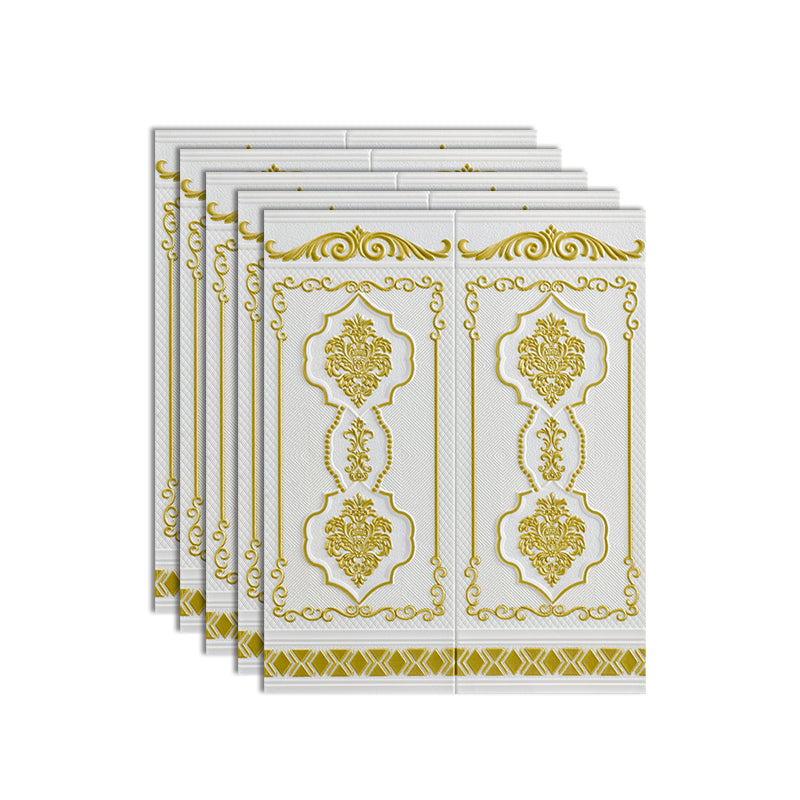 Plastic Backsplash Panels Peel and Stick Wainscoting with Waterproof White-Gold 5-Piece Set Clearhalo 'Flooring 'Home Improvement' 'home_improvement' 'home_improvement_wall_paneling' 'Wall Paneling' 'wall_paneling' 'Walls & Ceilings' Walls and Ceiling' 7391953