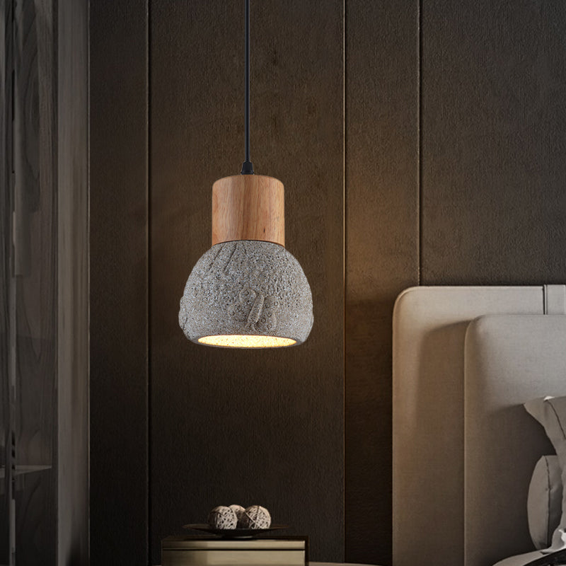 1 Head Cement Ceiling Light Industrial Black/Grey/Brown and Wood Dome Bedroom Pendant Lamp with Butterfly Pattern Clearhalo 'Ceiling Lights' 'Industrial Pendants' 'Industrial' 'Middle Century Pendants' 'Pendant Lights' 'Pendants' 'Tiffany' Lighting' 739196