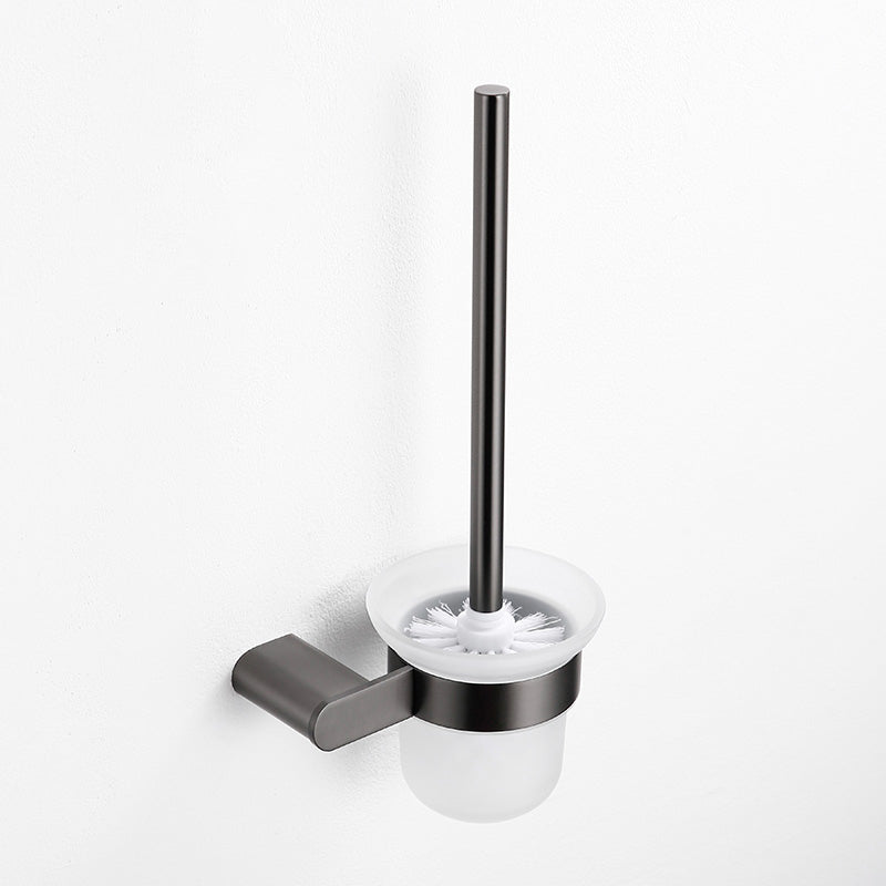 Modern Matte Gray Bathroom Accessory Set Bath Shelf/Towel Bar & Paper Holder Included Toilet Brush Clearhalo 'Bathroom Hardware Sets' 'Bathroom Hardware' 'Bathroom Remodel & Bathroom Fixtures' 'bathroom_hardware_sets' 'Home Improvement' 'home_improvement' 'home_improvement_bathroom_hardware_sets' 7392159