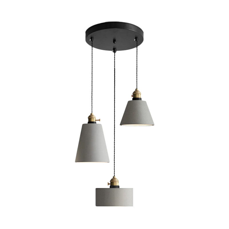 Industrial Geometric Multi Pendant 3 Lights Cement Hanging Ceiling Lamp in Grey with Round Canopy Clearhalo 'Ceiling Lights' 'Industrial Pendants' 'Industrial' 'Middle Century Pendants' 'Pendant Lights' 'Pendants' 'Tiffany' Lighting' 739225