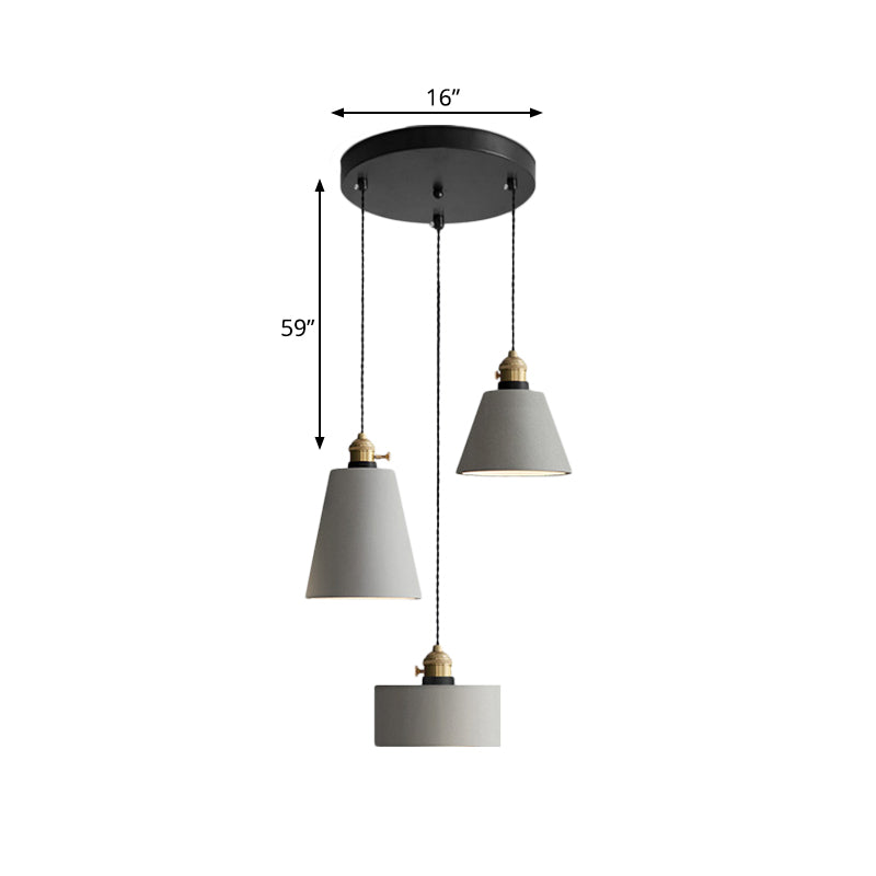 Industrial Geometric Multi Pendant 3 Lights Cement Hanging Ceiling Lamp in Grey with Round Canopy Clearhalo 'Ceiling Lights' 'Industrial Pendants' 'Industrial' 'Middle Century Pendants' 'Pendant Lights' 'Pendants' 'Tiffany' Lighting' 739226