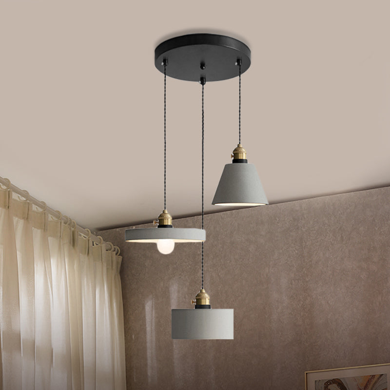 Industrial Geometric Multi Pendant 3 Lights Cement Hanging Ceiling Lamp in Grey with Round Canopy Grey B Clearhalo 'Ceiling Lights' 'Industrial Pendants' 'Industrial' 'Middle Century Pendants' 'Pendant Lights' 'Pendants' 'Tiffany' Lighting' 739227