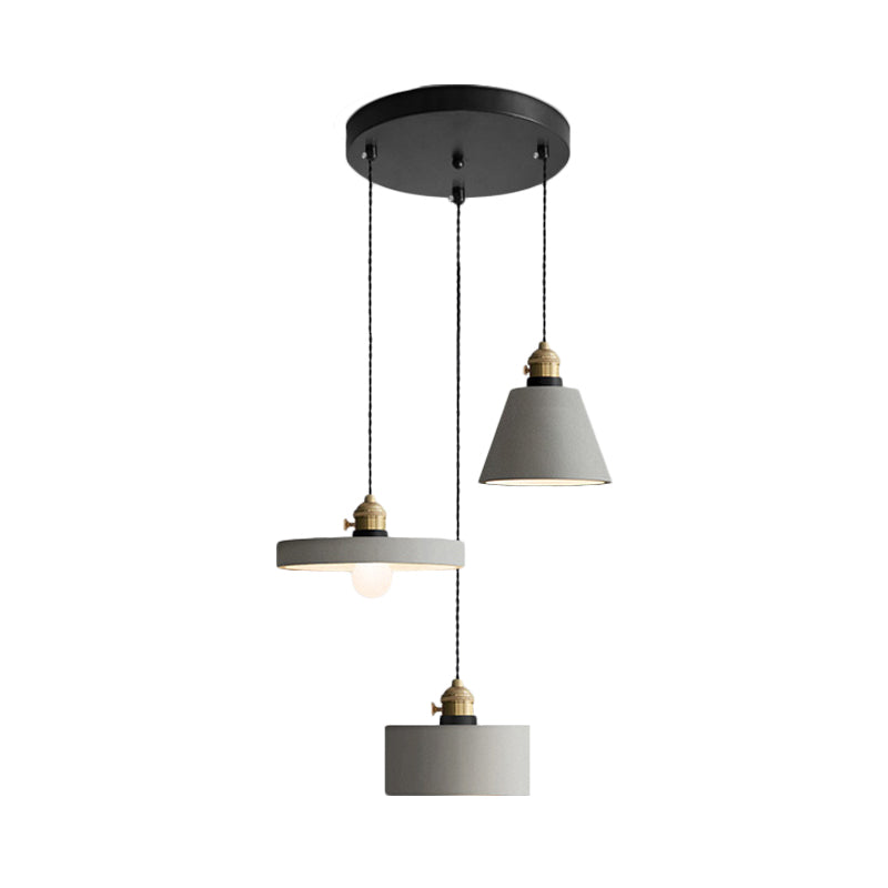 Industrial Geometric Multi Pendant 3 Lights Cement Hanging Ceiling Lamp in Grey with Round Canopy Clearhalo 'Ceiling Lights' 'Industrial Pendants' 'Industrial' 'Middle Century Pendants' 'Pendant Lights' 'Pendants' 'Tiffany' Lighting' 739230