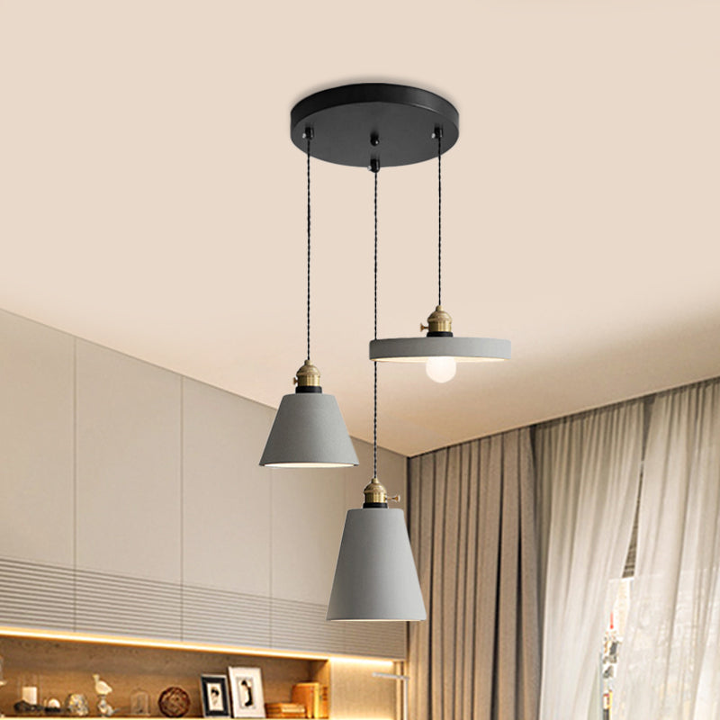 Industrial Geometric Multi Pendant 3 Lights Cement Hanging Ceiling Lamp in Grey with Round Canopy Grey D Clearhalo 'Ceiling Lights' 'Industrial Pendants' 'Industrial' 'Middle Century Pendants' 'Pendant Lights' 'Pendants' 'Tiffany' Lighting' 739231