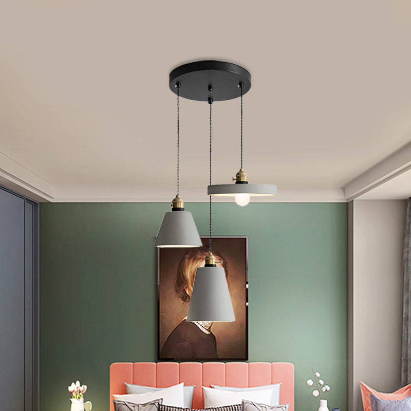 Industrial Geometric Multi Pendant 3 Lights Cement Hanging Ceiling Lamp in Grey with Round Canopy Clearhalo 'Ceiling Lights' 'Industrial Pendants' 'Industrial' 'Middle Century Pendants' 'Pendant Lights' 'Pendants' 'Tiffany' Lighting' 739233