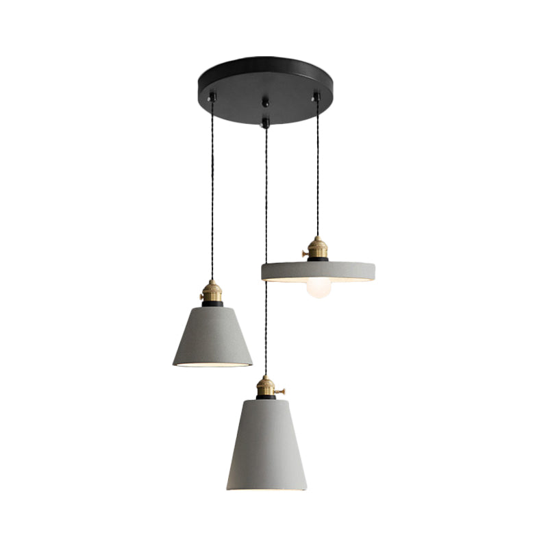 Industrial Geometric Multi Pendant 3 Lights Cement Hanging Ceiling Lamp in Grey with Round Canopy Clearhalo 'Ceiling Lights' 'Industrial Pendants' 'Industrial' 'Middle Century Pendants' 'Pendant Lights' 'Pendants' 'Tiffany' Lighting' 739234